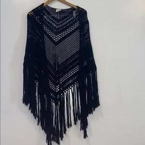 Black Free People crochet shawl fringe